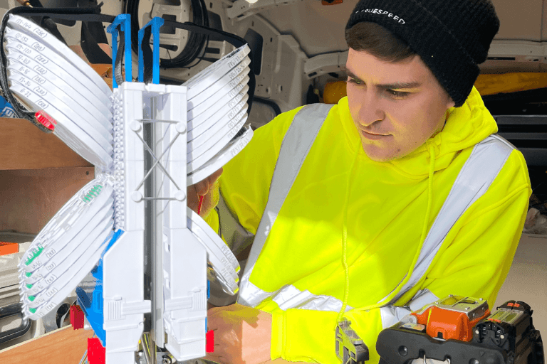 A Truespeed engineer prepping his equipment