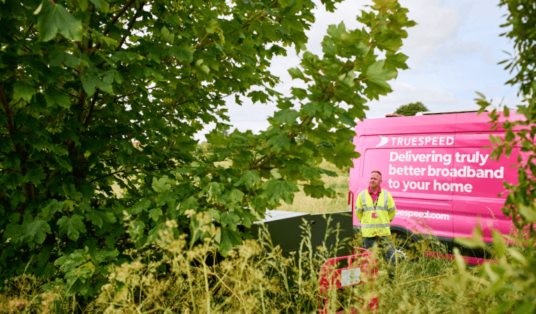 A Truespeed engineer working on the full-fibre network in the rural South West